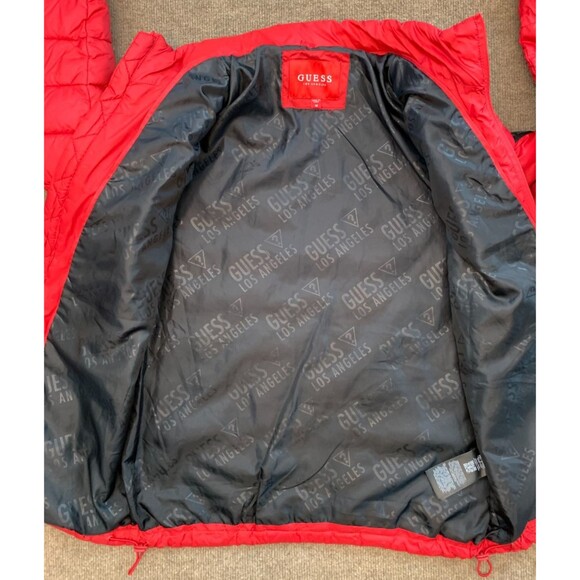 GUESS Jacket Mens M Light Weight Puffer Quilted Packable Nylon Red Zip-Up - Picture 2 of 10
